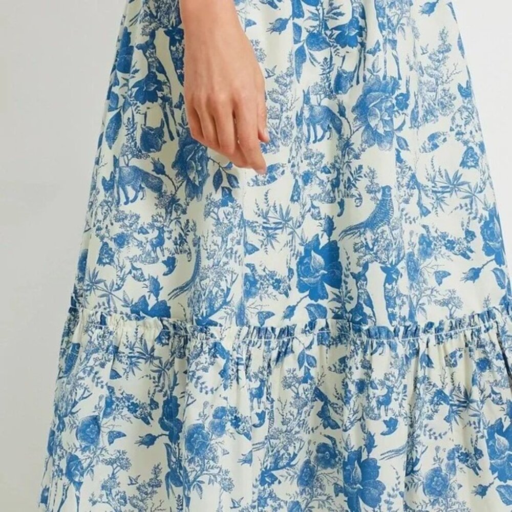 Tuckernuck Blue and White Floral Puff-Sleeve Midi Dress with V-Neck - Picture 4 of 16